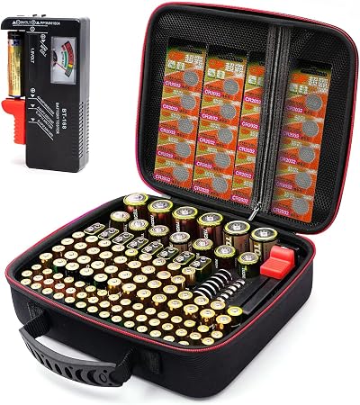Glamgen BT168 Battery Storage Case with Tester Organizer Holds 126 Batteries