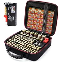 Battery Storage Case with Tester (BT168), Battery Organizer Case Holds 126 Batteries Various Sizes AAA AA C D 9V Lithium 3V,