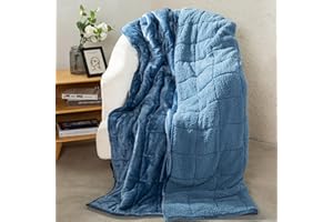 Aemicion Fluffy Sherpa Weighted Blanket 20lbs Queen Size,Cozy Flannel Heavy Blanket as Gifts for Women Men Adult,Warm Soft Throw Blanket for Couch Sofa Bed,Slate Blue