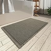 AMOAMI Upgraded Waffle Bath Mat, Super Absorbent Non Slip Bath Mats for Bathroom Floor, Machine Washable Bathroom Rugs with Tassels, Rubber Backed Bathroom Mats, Ultra Soft, 17" x 24", Dark Green