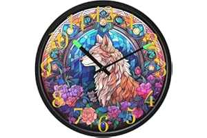 KYZSXZ Wall Clock Stained Glass Wolf Print Voice-Activated Lighting Quiet for Home Decor-12 in