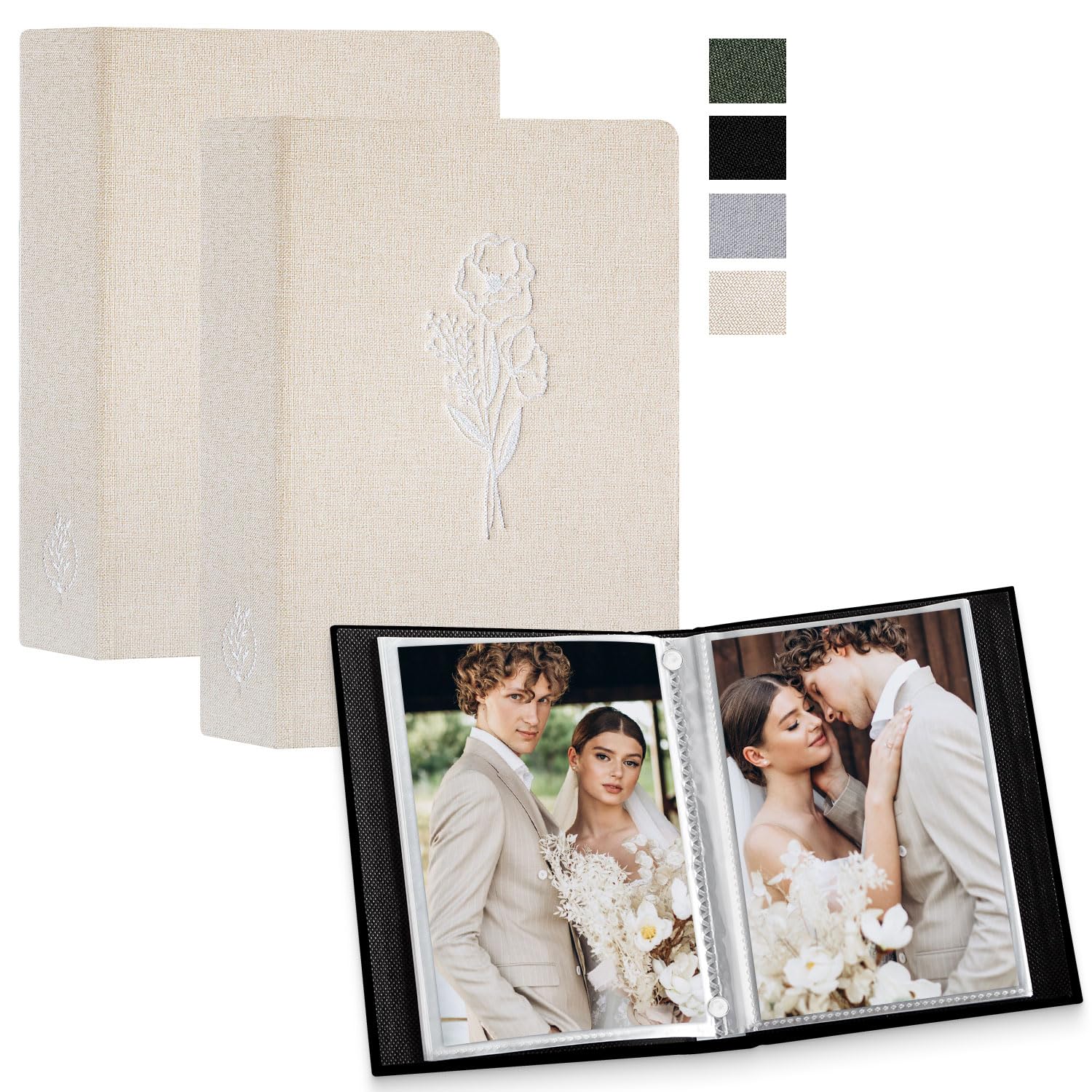 Lanpn Photo Album 3.5x5 50 Pictures 2 Packs, Small Mini Capacity Linen Photo Book Sets, Each Album Holds 50 Top Loading Vertical Only Picture for Kids Boys Girls (Beige)