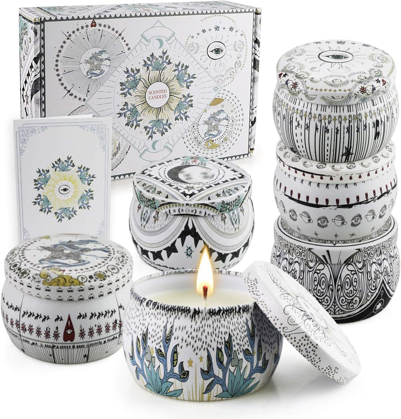 Scented Candles Gift Set for Women Aromatherapy Candle 6 Pack Portable Tin Soy Wax Long Lasting Strong Fragrance Lavender Sage for House, Home Decor, Stress Relief, Bath, Teacher Birthday Gifts: Home Improvement