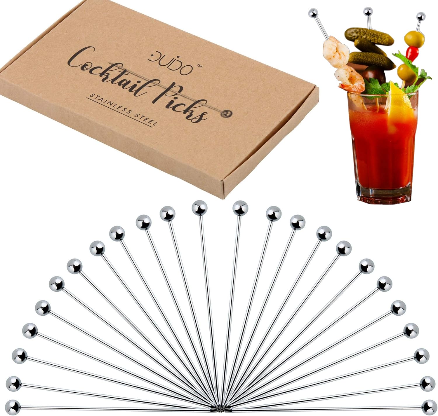 Cocktail Picks Stainless Steel Toothpicks (4 & 8 inch) 24 PACK