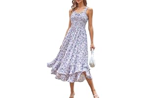 GRACE KARIN Women's 2024 Summer Floral Boho Dress Square Neck Strapped Swing A Line Beach Long Maxi Dress
