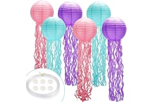 GAILROSO Jelly Fish Paper Lanterns, 6 Pack Jellyfish Lanterns (Pink, Blue, Purple) with String and Hooks, Hanging Jellyfish Decor for Under The Sea, Ocean Party
