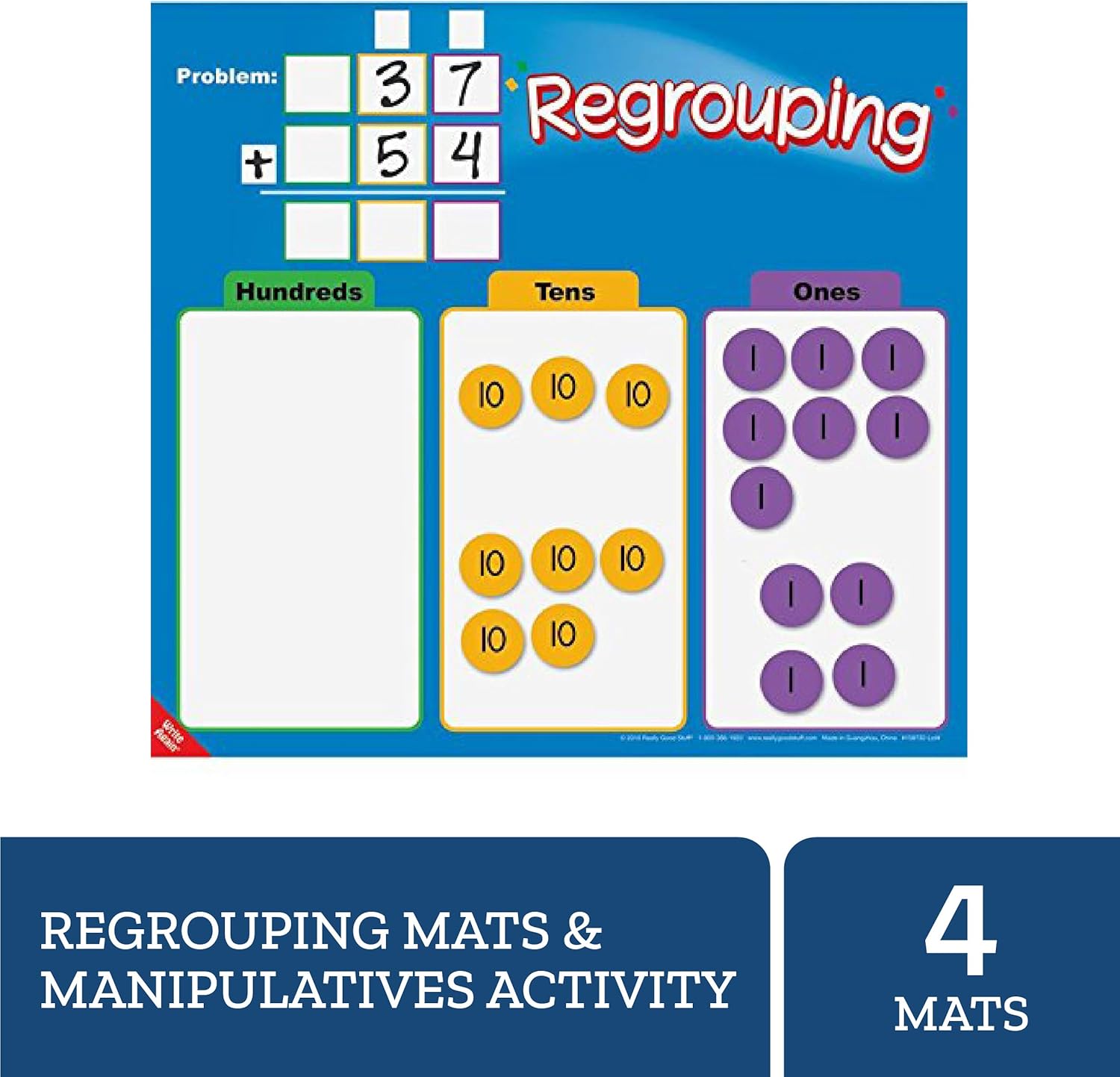 Really Good Stuff Regrouping Mats and Manipulatives Kit (Set of 4) – Interactive Mats and Manipulatives Help Students Solve Problems – Write On/Wipe Off Mat for Repeated Use