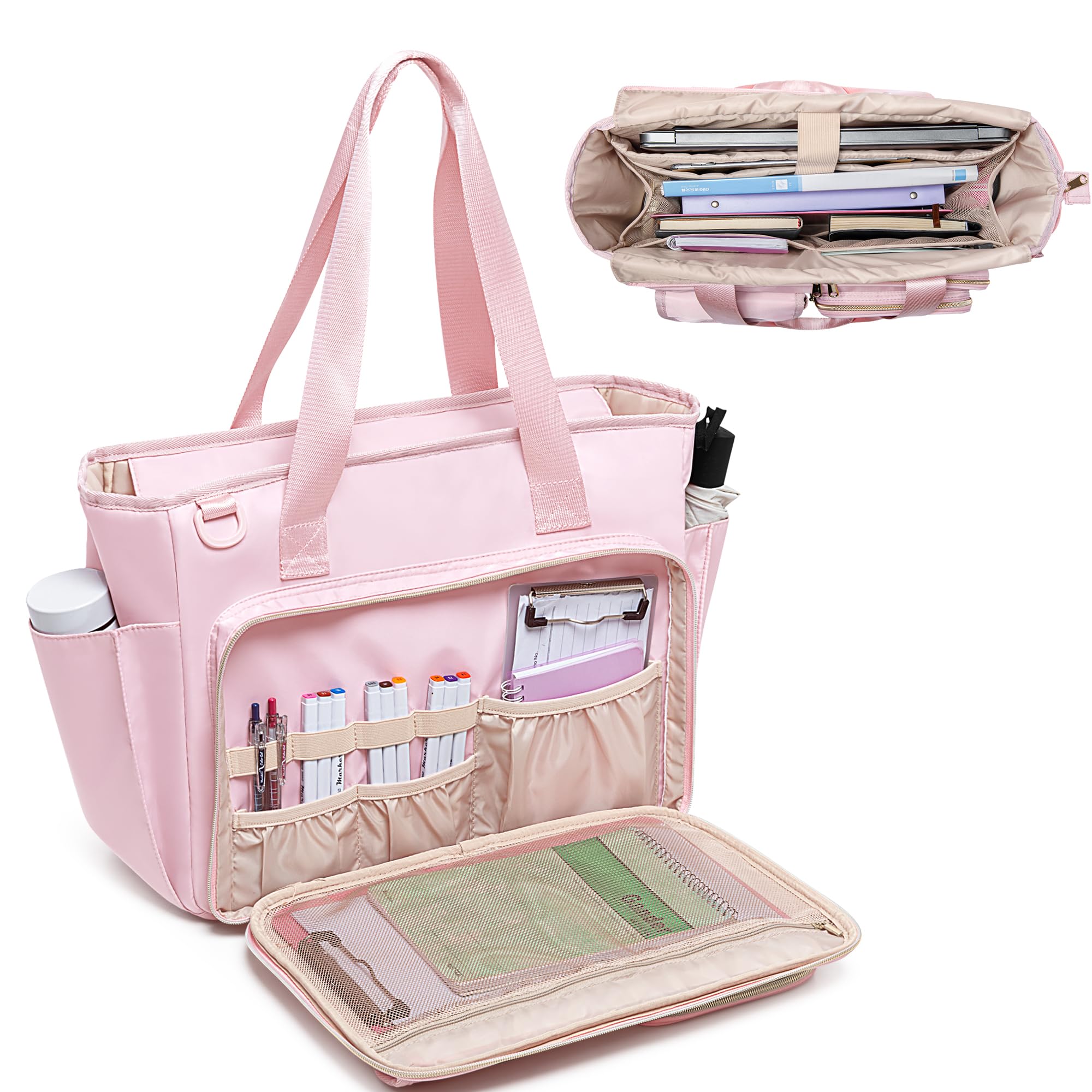 Fasrom Laptop Tote Bag with Teacher, Work Bag for Women, Messenger Shoulder Bag for Teaching Supplies, Pink (Patent Design)