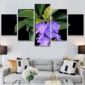 SIGNWIN 5 Panel Canvas Wall Art Purple Arrangement...