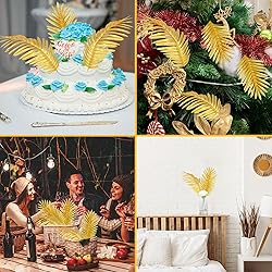 CCINEE 16 PCS Artificial Palm Leaves, Golden Faux