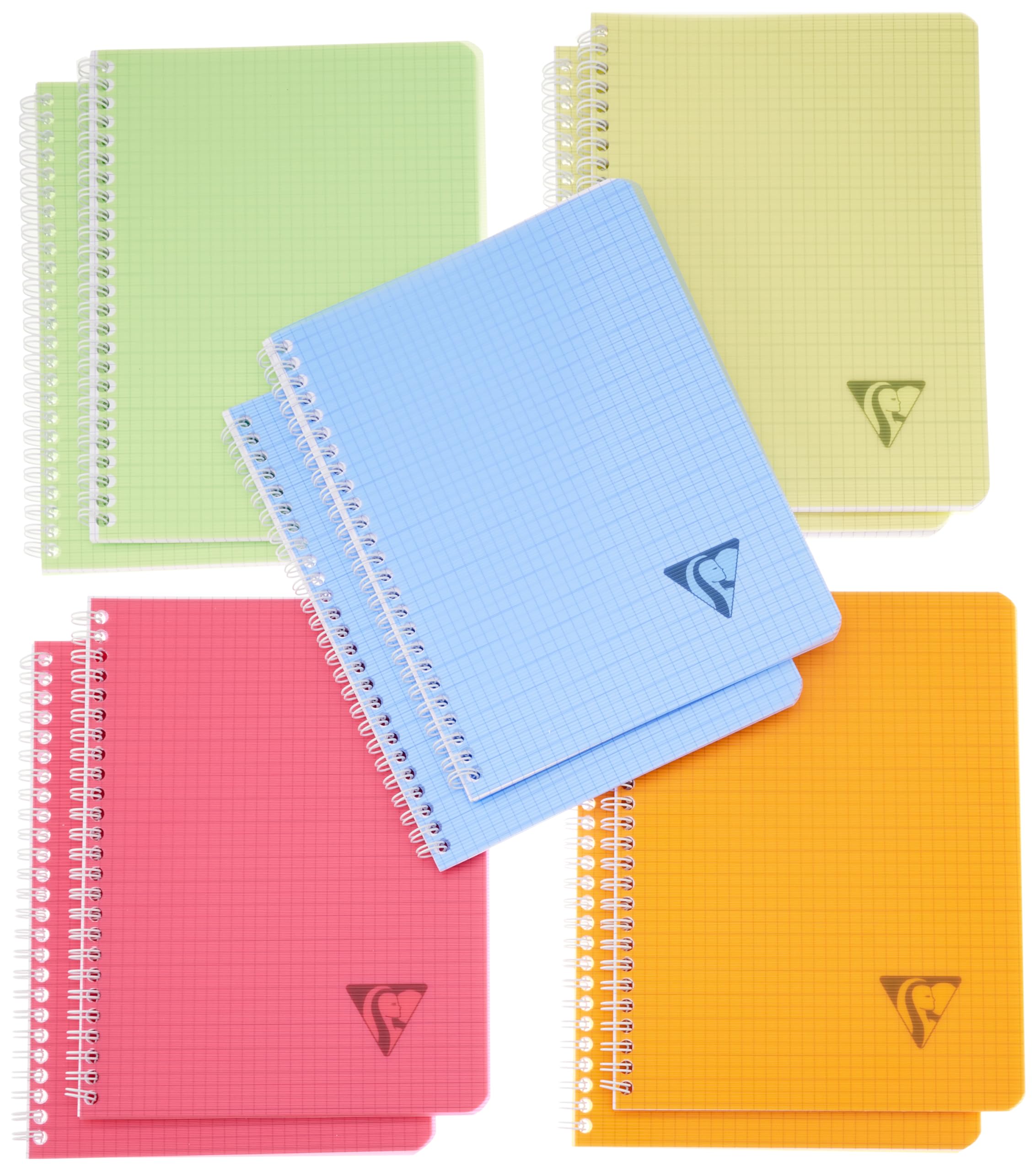 Clairefontaine 328725C LiniColour Fresh Collection Set of 10 Spiral Notebooks 17x22 - 100 Small Squares Pages - White Paper 90g - Polypro Cover Random Colours