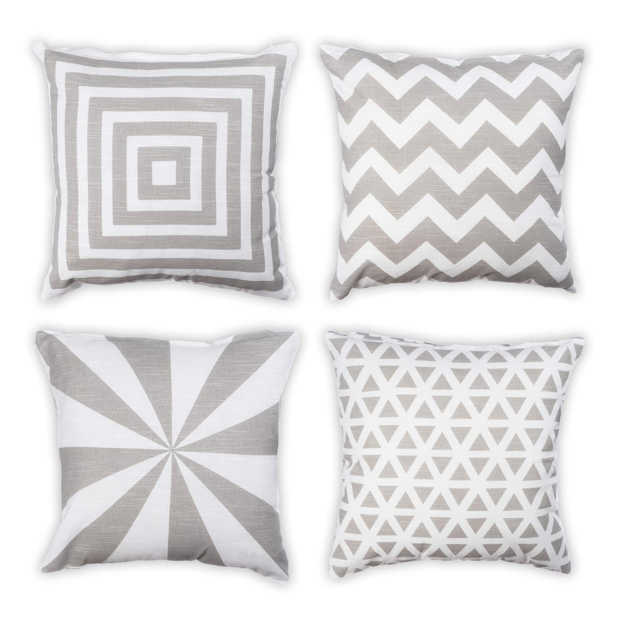 Penguin Home Set of 4 100% Slub Cotton Fabric Cushion Covers 45cm x 45cm Double Sided Square Pillow Covers with Invisible Zipper Pillow Cases for Living Room, Bedroom, Sofa (White/Grey Mix)