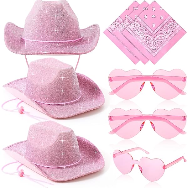 SATINIOR 4 Packs Pink Lighted Cowboy Hat Pink Bandana Boots  display picture 1