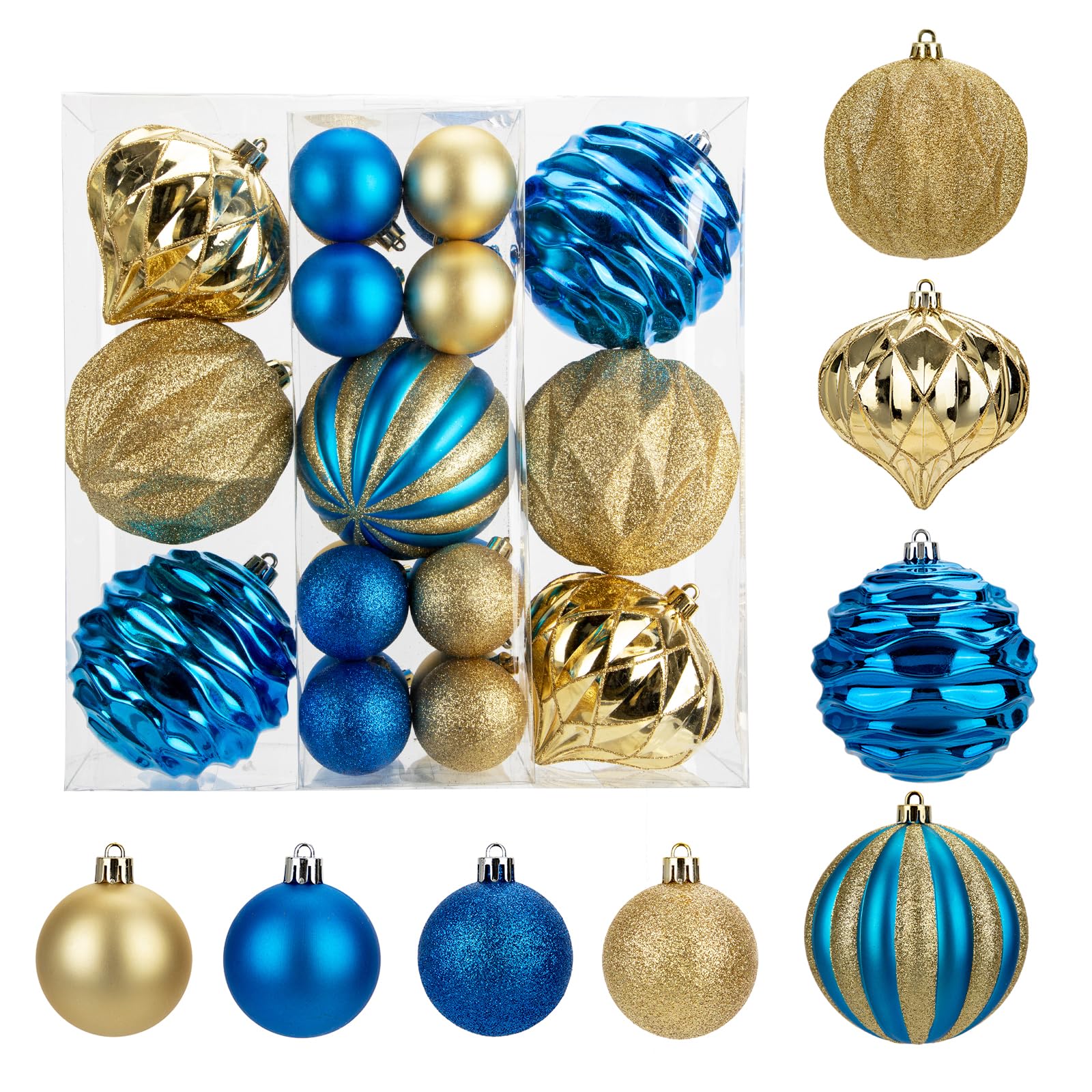 Photo 1 of 23ct Blue Assorted Christmas Ball Ornaments Set for Tree, 2.4"-4.3" Large Small Christmas Decorations for Tree, Plastic Ornaments Decorative Balls Hanging Decorations Holiday Party, Shatterproof