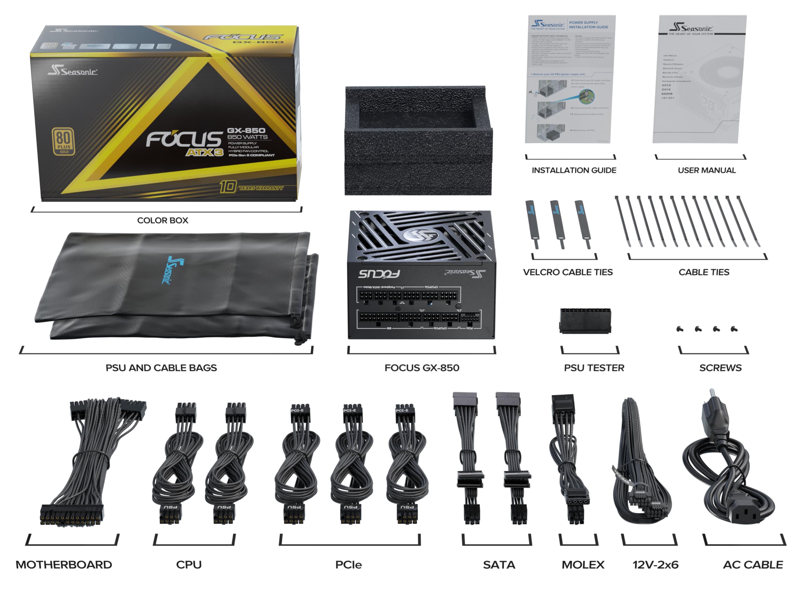 Seasonic Focus V4 GX-850 (ATX3) - 850W - 80+ Gold - ATX 3.0 & PCIe 5.1 Ready -Full-Modular -ATX Form Factor - Premium Japanese Capacitor -10 Year Warranty -Nvidia RTX 30/40 Super & AMD GPU Compatible