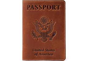 Shvigel US Leather Passport Book Cover - Thin American Travel Passport Holder - Premium International USA Passport Protector Case for Women Men (Light Brown Vintage)