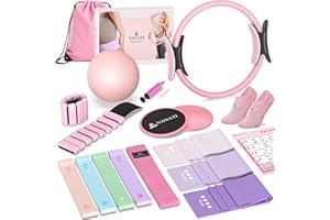 NANATI Pilates Kit, Home Pilates Workout Kit for Women, Pilates Equipment with 14.5" Pilates Ring and Ball, Resistance Bands, Ankle Weights, Sliders & Grip Socks Accessories for Starter Home Workouts