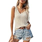 Soulomelody Womens Summer V Neck Tops Knitted Sleeveless Tank Top Cable Knit Sweater Vest Casual Solid Tee Shirts