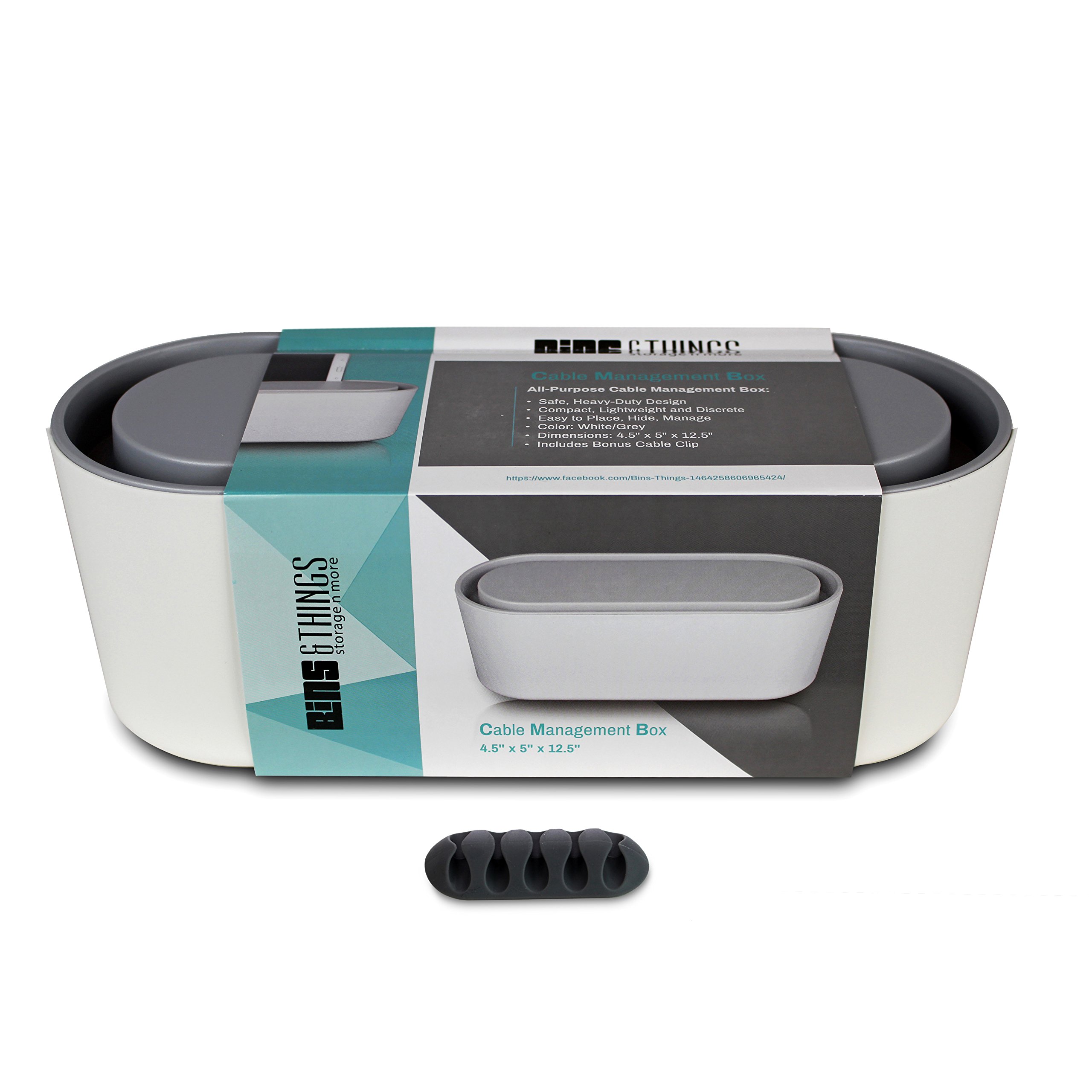 Bins & Things Cable Management Box and Power Strip Organizer | Entertainment Center, USB, Computer, Charging Cords | Compact, Discrete Safety … (Small)