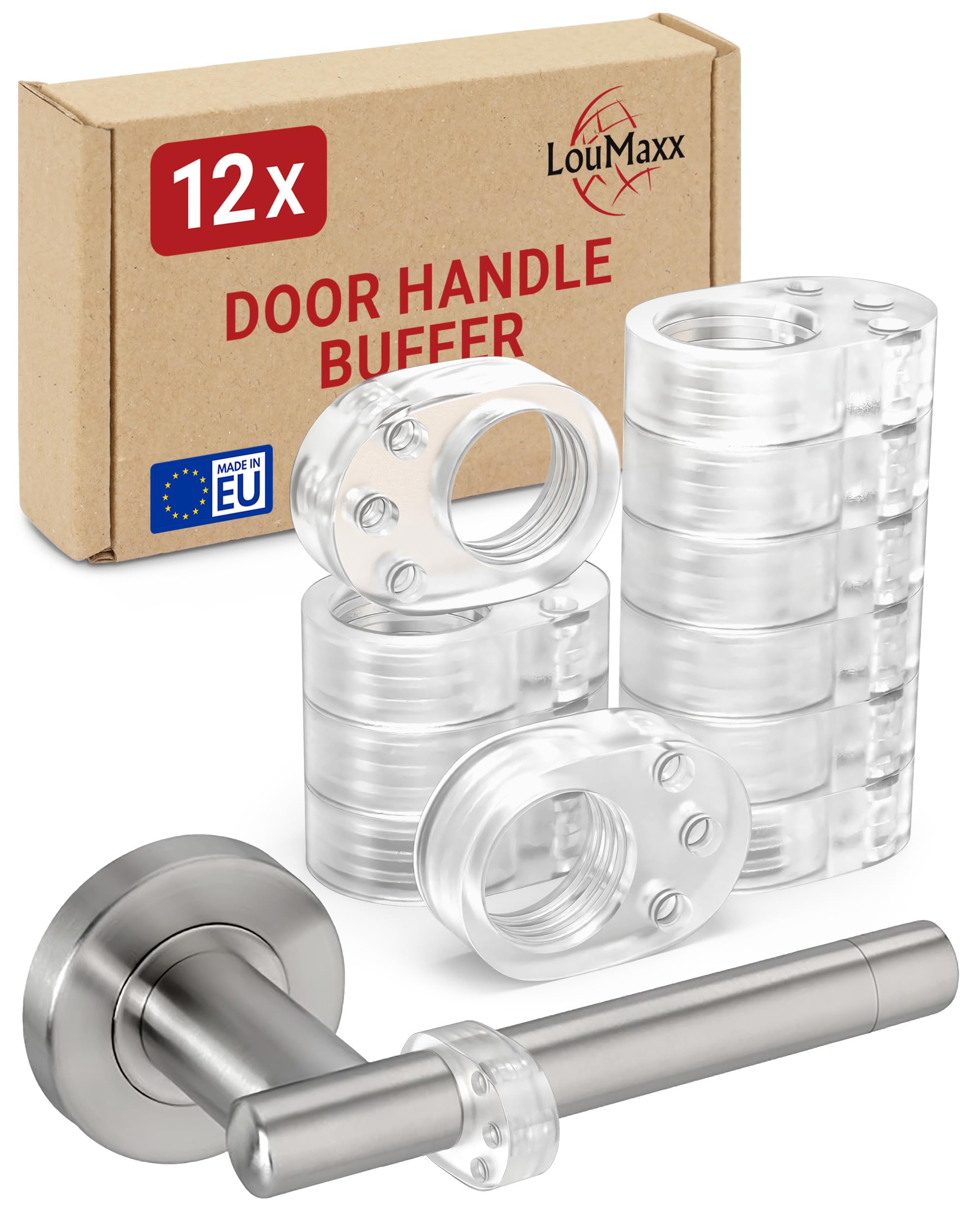 LouMaxx Door Handle Stopper – 12-Pack Transparent Door Handle Bumpers – Door Handle Protectors for Walls – Door Handle Cup Protector – Door Stop Wall Protector