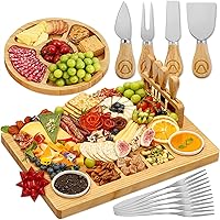 Charcuterie Boards Deluxe Gift Set - 15 Pieces, Bamboo - Large Cheese Board Plus Fruit Tray for Thanksgiving Party, Christmas