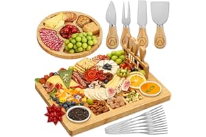 Charcuterie Boards Deluxe Gift Set - 15 Pieces, Bamboo - Large Cheese Board Plus Fruit Tray for Thanksgiving Party, Christmas
