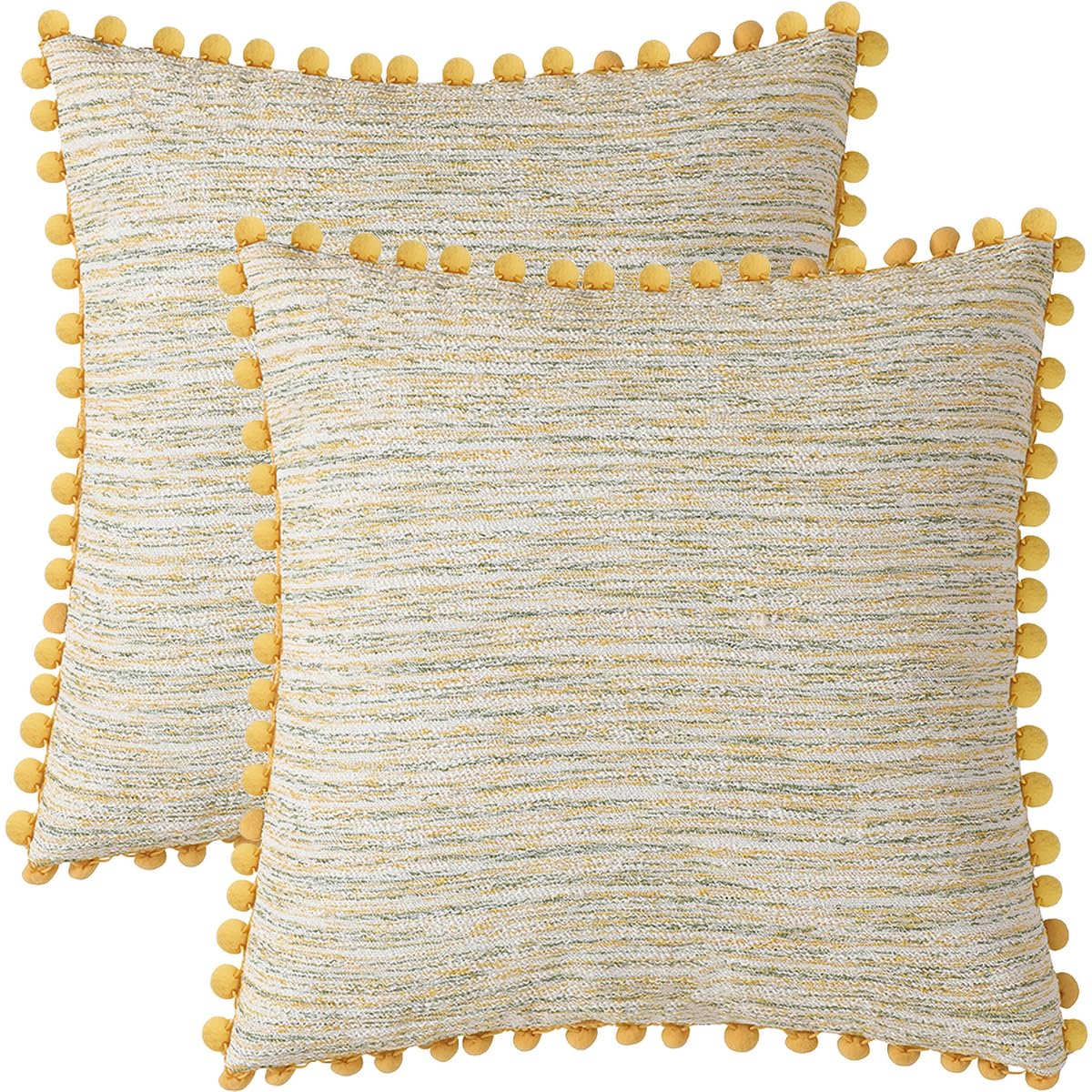 Tennove Cushion Covers 45x45cm Decorative Boucle Pillow Covers with Fluffy Pompoms Soft Boho Throw Pillowcase Set of 2 for Sofa Bed Home Decor, Yellow