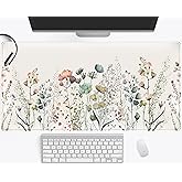 Floral Desk Mat Beige Boho Desk Pad, Large Extend Mouse Pad XXL, Cute Minimalist Flowers Keyboard Mat, Esthetics Desktop Mat Laptop Wireless Mouse Mat for Desk, Gift for Women 31.5"x15.75"