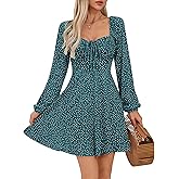 Missufe Women's Lantern Long Sleeve Drawstring Ruched Front Fit and Flare Casual Short Dress