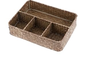 ELLDOO Tea Bag Organizer Tray, Sugar Packet Holder Coffee Pod Storage Condiment Organizer Seagrass Divided Basket for Pantry Drawer Shelf Countertop, Coffee