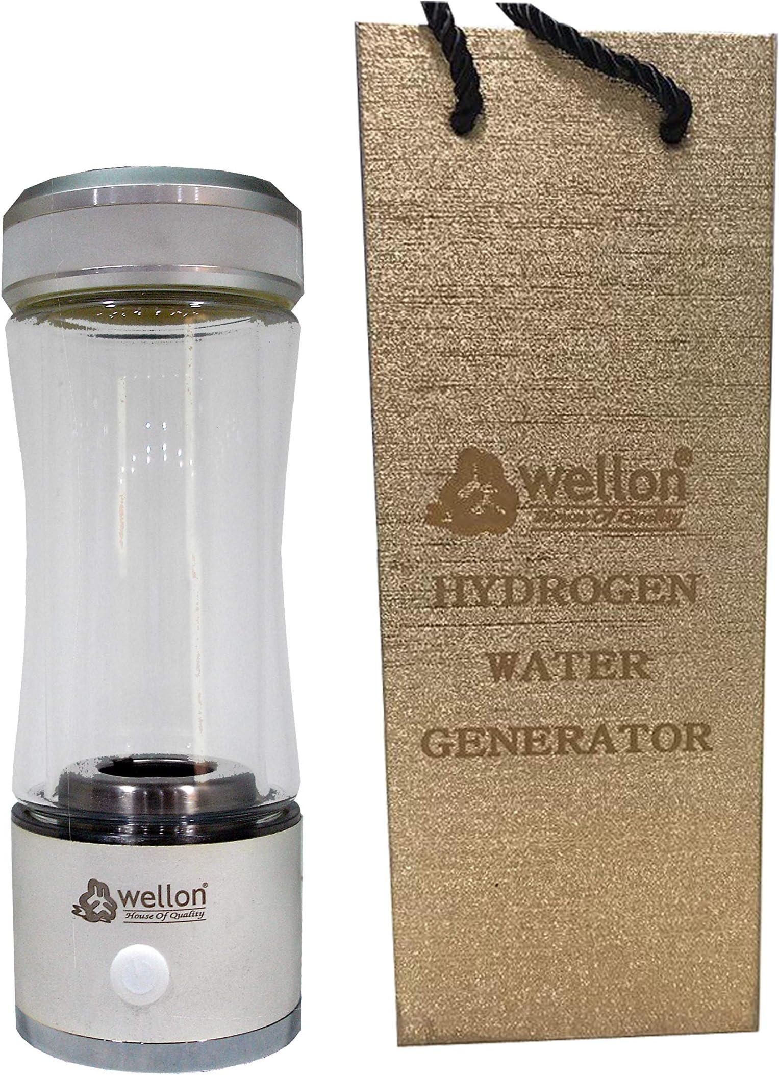 WELLON SPE PEM Hydrogen Generator Water Bottle SPE PEM Technology Ionizer High Concentration Discharge Ozone and Chlorine. (Silver)
