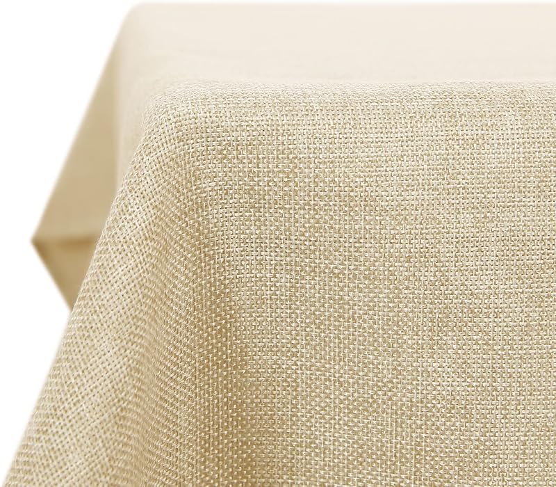 Deconovo Faux Linen Rectangle Table Cloth 59x59in Water Resistant Beige