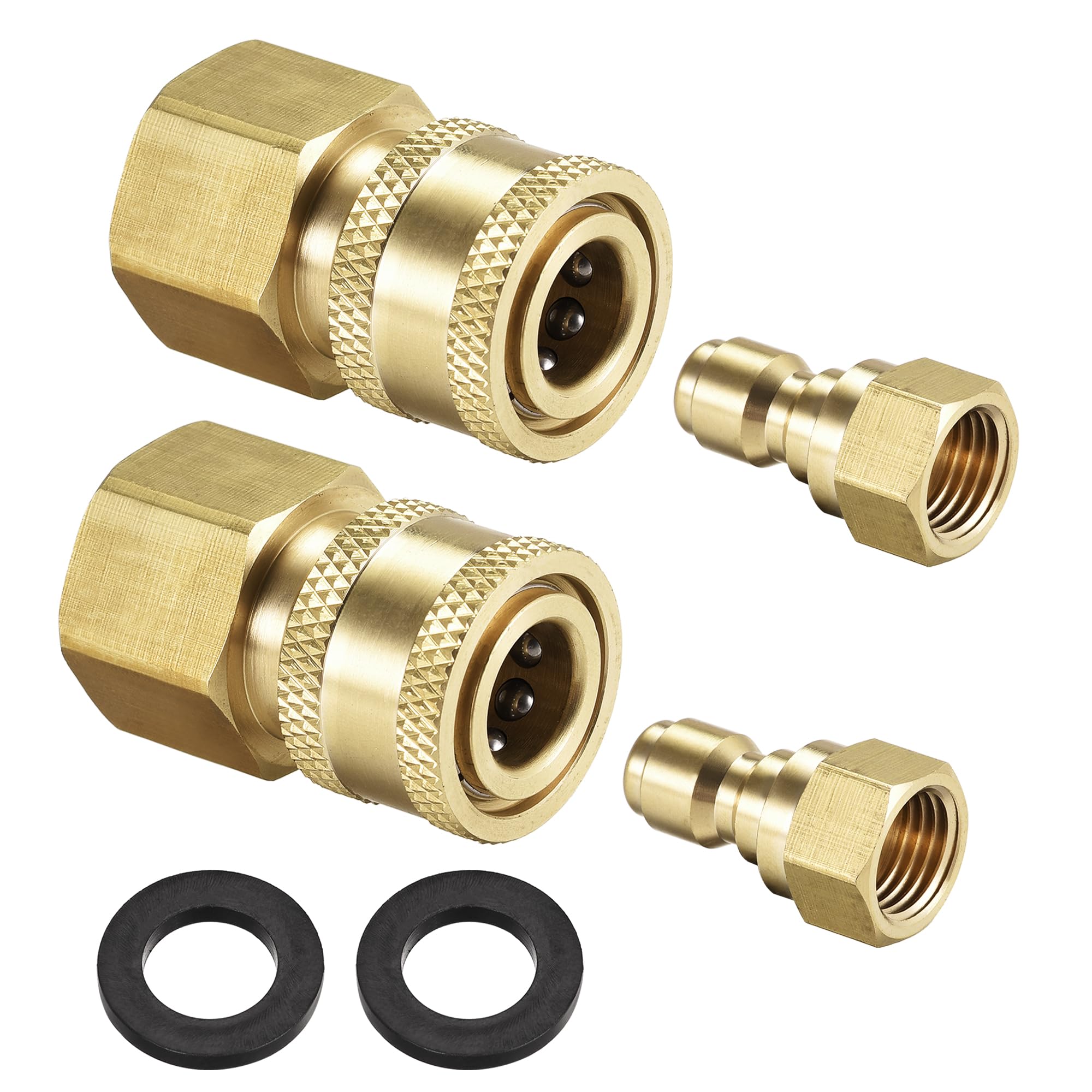 sourcing map Garden Hose Brass Quick Connect Set Fittings M14x1.5 & M22 Female Thread Water Hose Connectors Pressure Washer Adapter Quick Disconnect Kit, 2 Sets
