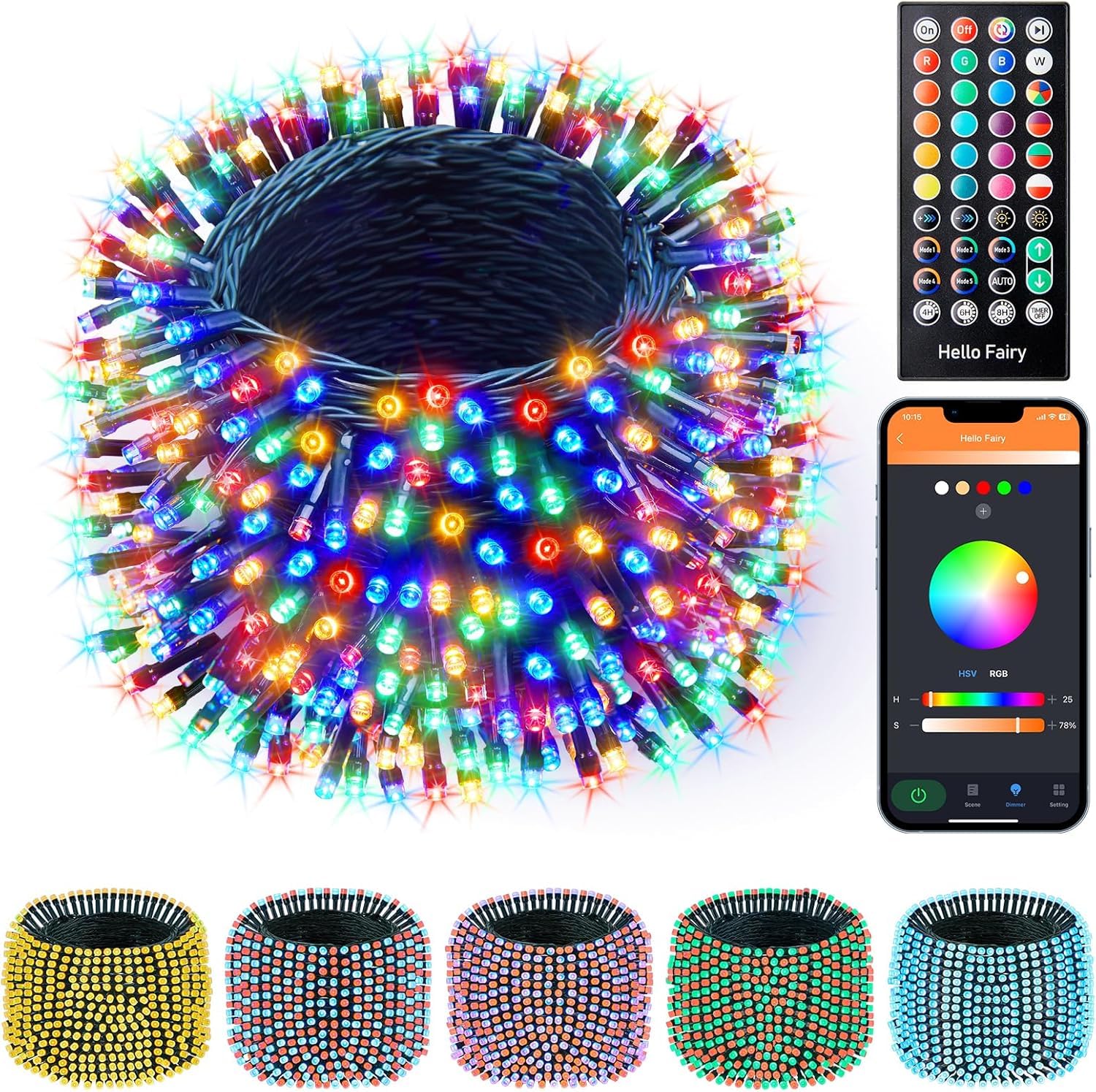 Photo 1 of Minetom Color Changing Christmas Lights Outdoor, 198Ft 600 LED Smart RGB String App Controlled, Dimmable Timer Twinkle Christmas Tree Plug in for Xmas Party Decor