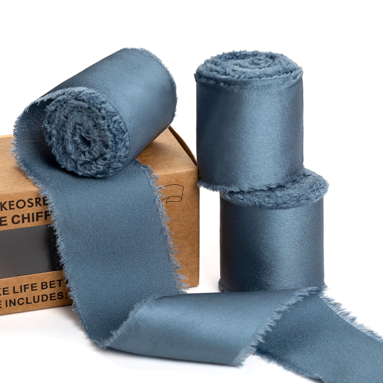 Photo 1 of KEOSREE Dusty Blue Silk Satin Ribbon,Frayed Silk Ribbon for Bridal Flower Bouquet Christmas Gift Wrapping Wedding Decor Invitations Decorations 1.5" x 15 Yards (5Yards X 3 Rolls)