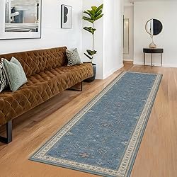 Non Slip 10ft Long Hallway Runner Rug Blue - 2 x 10