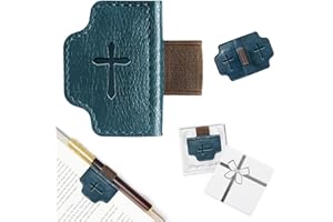 KIKIDWIS BygoneMark Personalized Magnetic Leather Bookmark with Pen Holder - Custom Name Initial Engraving, Unique Gift for Book Lovers, Readers, Travelers (Blue-Cross)