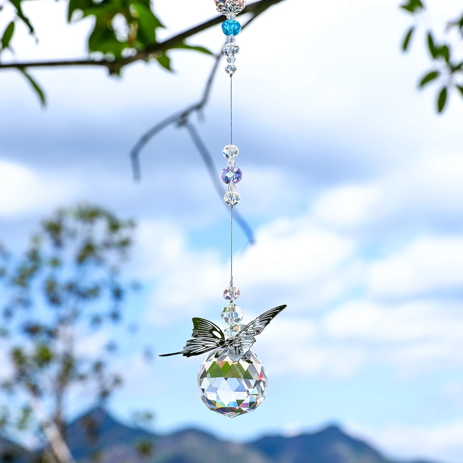 WEISIPU Crystal Hanging Decorations - Hanging Ornament Crystals Butterfly Suncatchers with Clear Crystal Ball for Home, Office, Garden Decoration, Window Decorations Hanging: Furniture & Decor