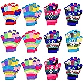 Syhood 12 Pairs Kids Winter Gloves Knitted Toddler Mittens Bulk Stretch Full Finger Children Warm Gloves for Boys and Girls Christmas Giving, Mixed Colors