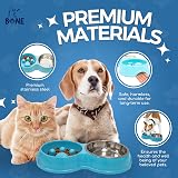 Fur & Bone Double Slow Feeder Raised Dog Bowl Stainless Steel Dual Bowl Set Blue view 2