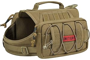 OneTigris Dog Backpack for Medium & Large Dogs, Nylon Backpack for Dogs Tactical Pet Backpack with Side Pockets for Hiking Walking Training Running (Brown, Medium)