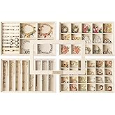 Frebeauty Stackable Jewelry Trays,Velvet Jewelry Organizer for Drawer,5-in-1 Jewelry Storage Box with Lid,Vanity Jewelry Display for Earrings Necklaces Rings,10.5 x 6.5 x 5.55 Inches,Gift for Women
