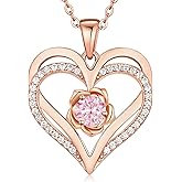 CDE Valentines Day Gifts for Women S925 Silver Rose Gold Heart Birthstone Necklaces for Women，Ideal Anniversary or Birthday Jewelry Gifts for Wife Girlfriend Her