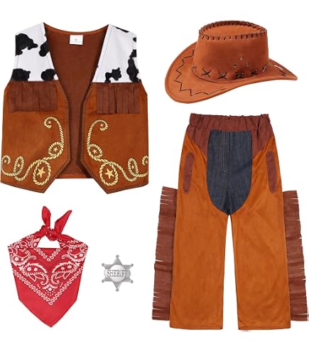 Kids Cowboy Costume Set - Brown Western Outfit For Boys With Vest, Hat & Bandana For Halloween & Dress-Up - View #4