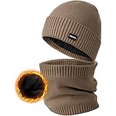 Wmcaps Unisex Fleece Lined Beanie & Scarf Set Gifts for Men Women, Thick Fleece Warmer Neck Face Scarf Set