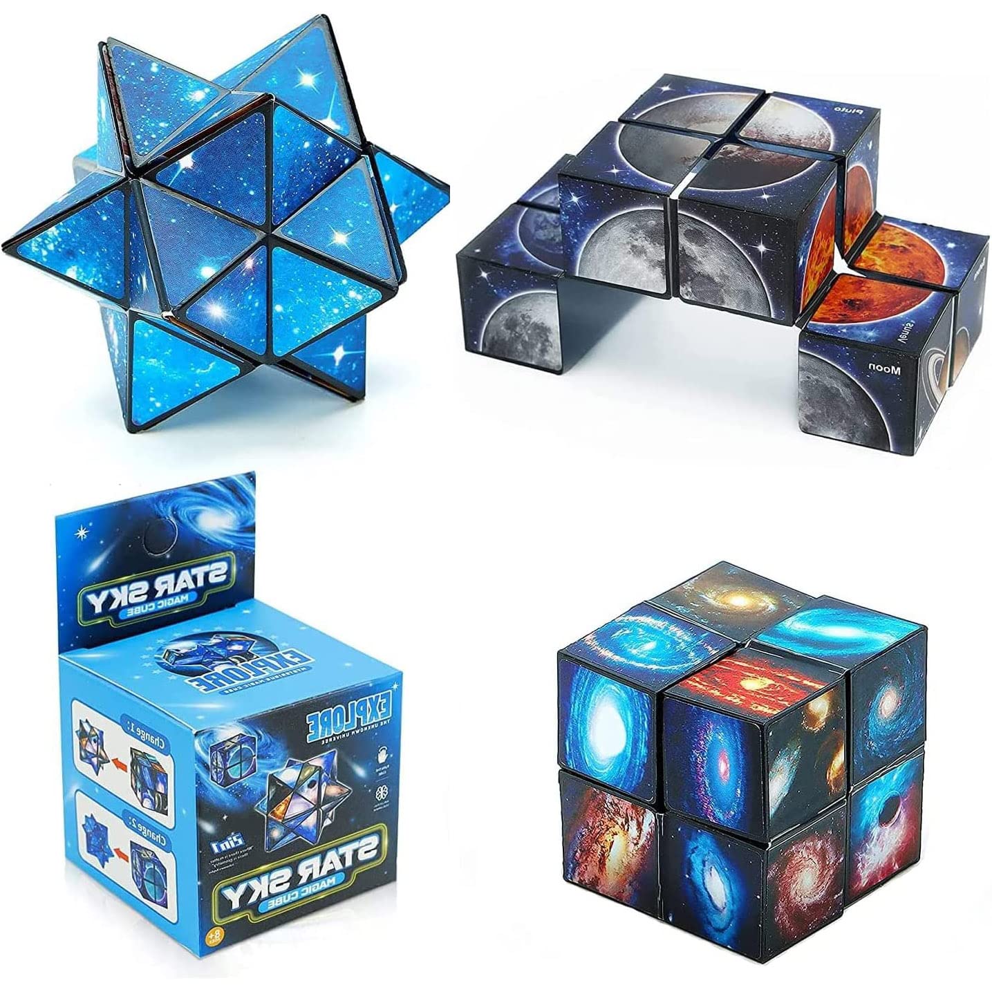Voarge 2 in 1 Star-Clear Sky Infinity Cube Transforming Patchwork Toy for Children and Adults Stress and Anxiety Relief Relaxing Toy Educational Game Gifts