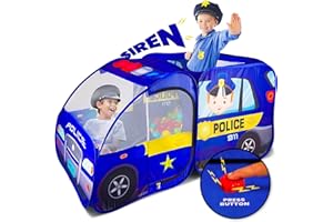 KIDDZERY Police Car Pop Up Play Tent with Sound Button for Kids, Toddlers, Boys, Girls, Indoors & Outdoors – Playhouse for Interactive Fun - Foldable, Quick Setup Pretend Play Toys & Gift