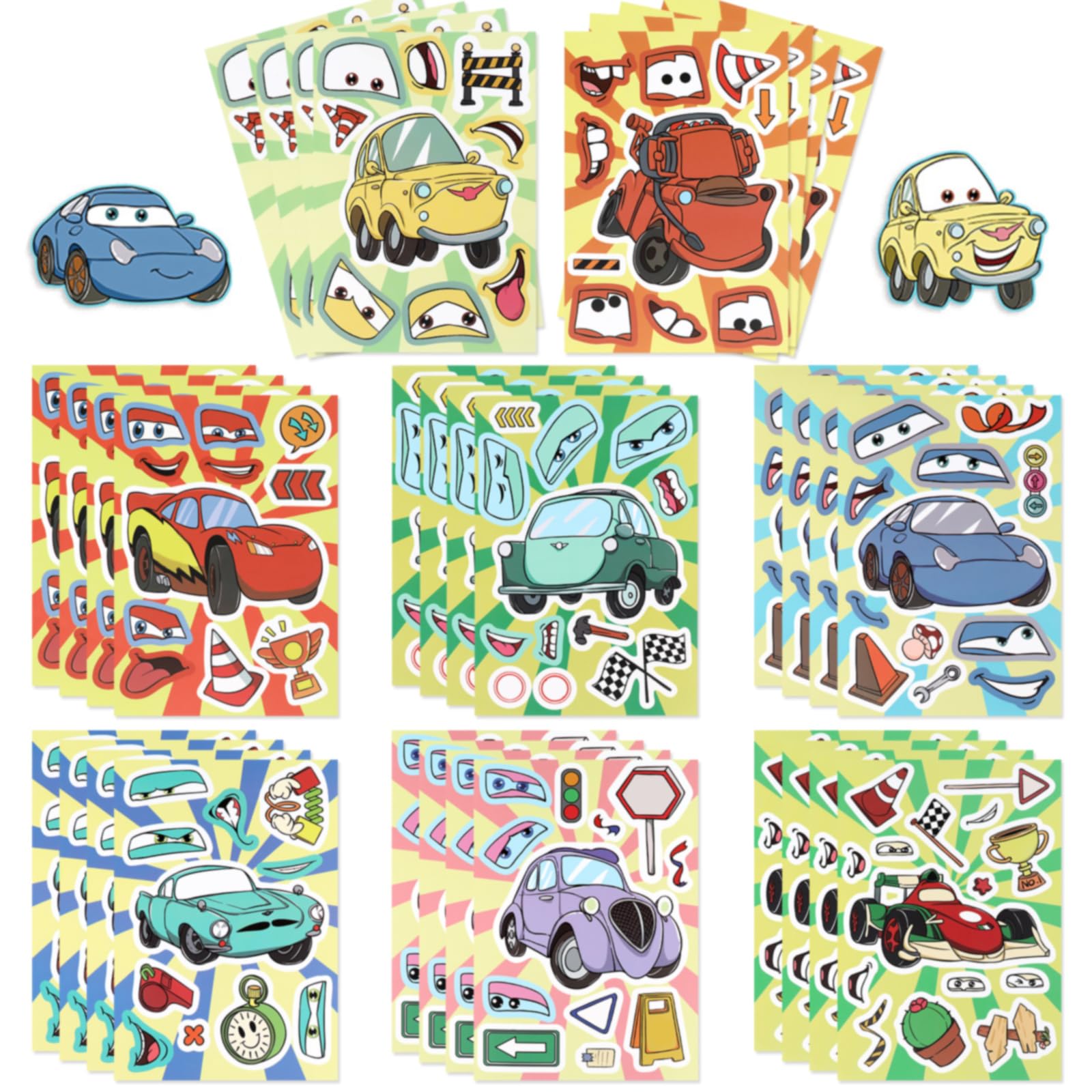 Photo 1 of 32 Sheets Car Stickers for Kids Make A Face Race Car Stickers for Kids Boys Girls Make Your Own DIY Race Cars Stickers Art Craft Rewards for Birthday Party Favors