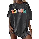 Oversized Mama Tshirt Women Boy Mom Shirt Mom Lift T-Shirt Gift for Mom Glitter Patch Shirt Causal Crew Neck Tops