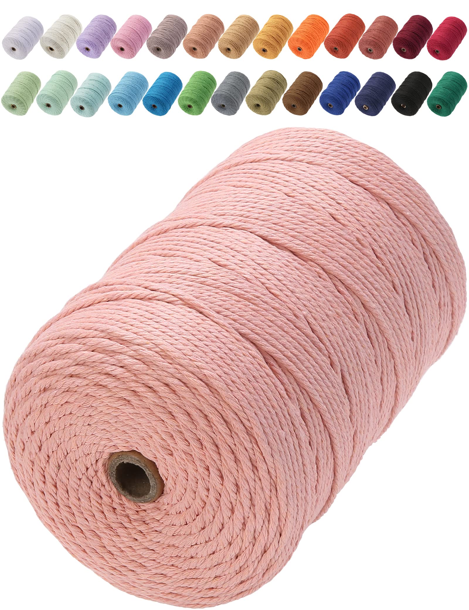 GOHOF Macrame Cord 3mm x 200m Premium Cotton Macrame Rope, 4 Strand Twisted Soft Cotton Cord, One of The Most Perfect Materials for Macrame Art, Cotton String Without Chemicals (Brick Pink) — image 1